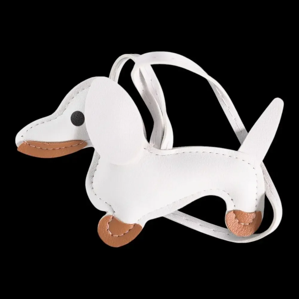Dachshund Bag Charm Keychain Faux Leather Dog Mom Y2K Cottagecore White NWT